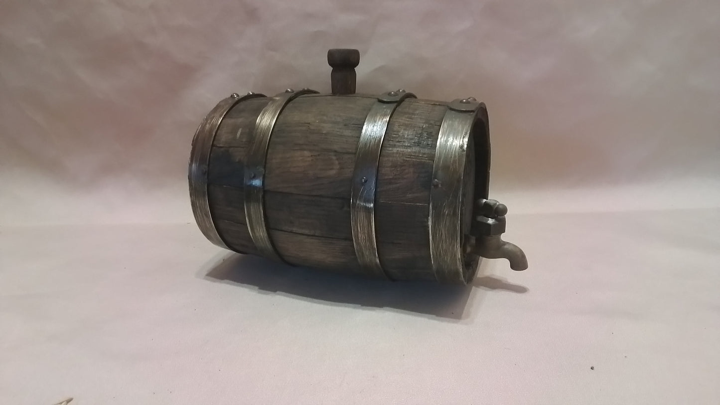 Mini Wine Barrel with Brass Finish and Working Tap