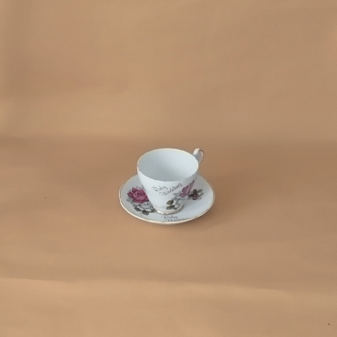 Argyle Ruby Wedding Cup and Saucer