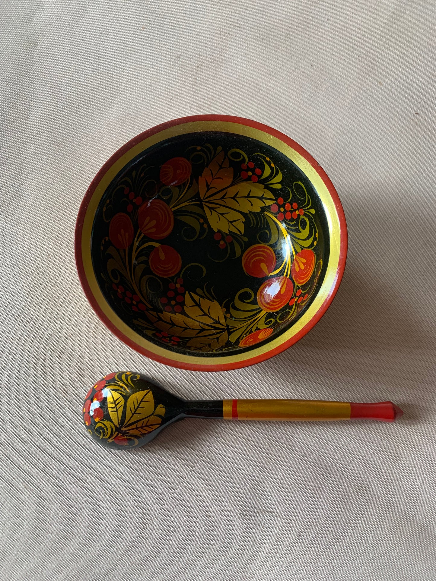 Wooden Chinese Bowl and Spoon Set