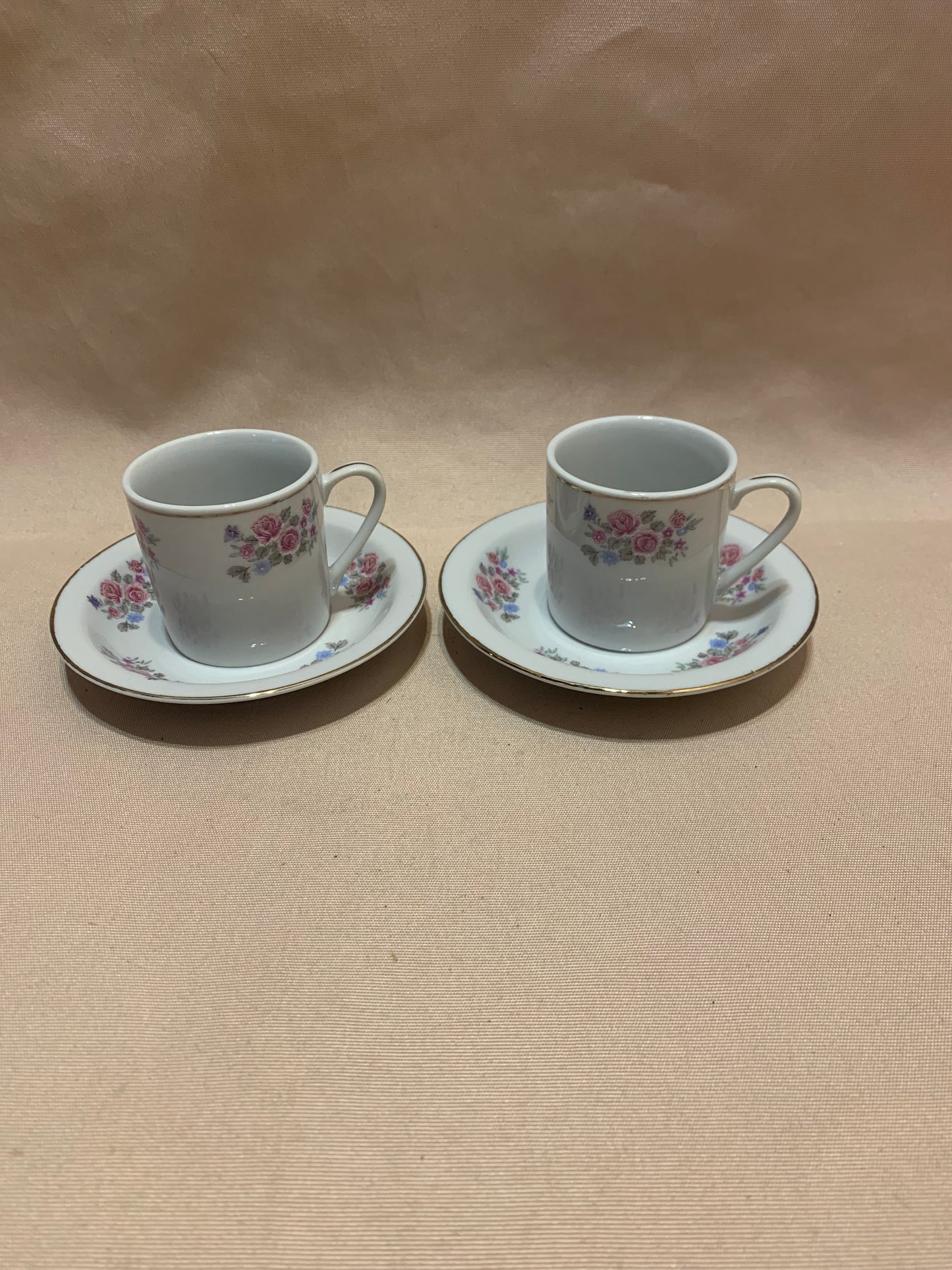 Set of 2 Floral Espresso Cups and Saucers