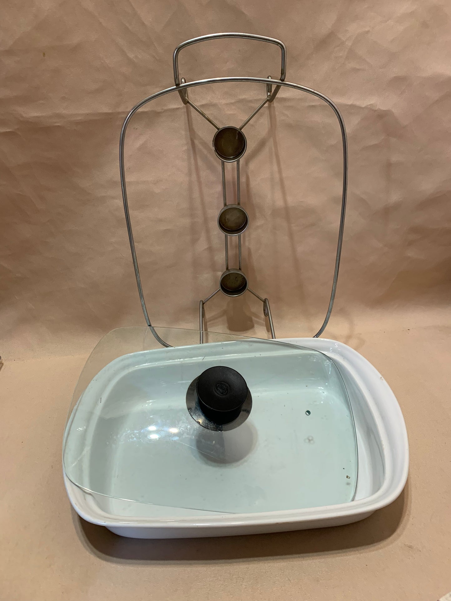 White Ceramic Buffet Serving Dish with Tealight Warmer Stand