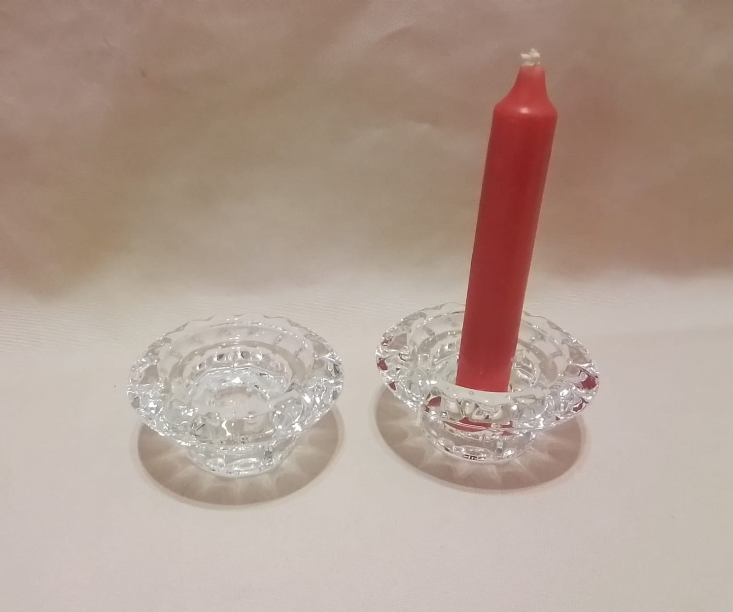 Clear Cut Glass Candle Holders (2)