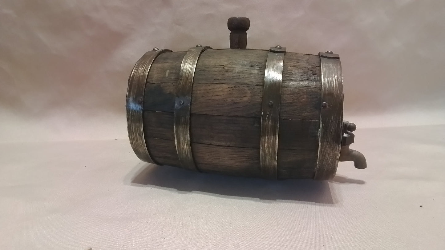 Mini Wine Barrel with Brass Finish and Working Tap