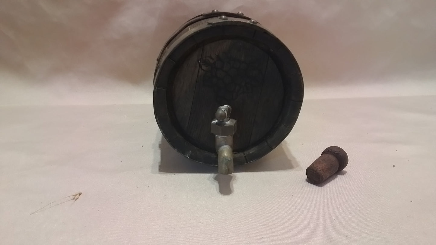 Mini Wine Barrel with Brass Finish and Working Tap