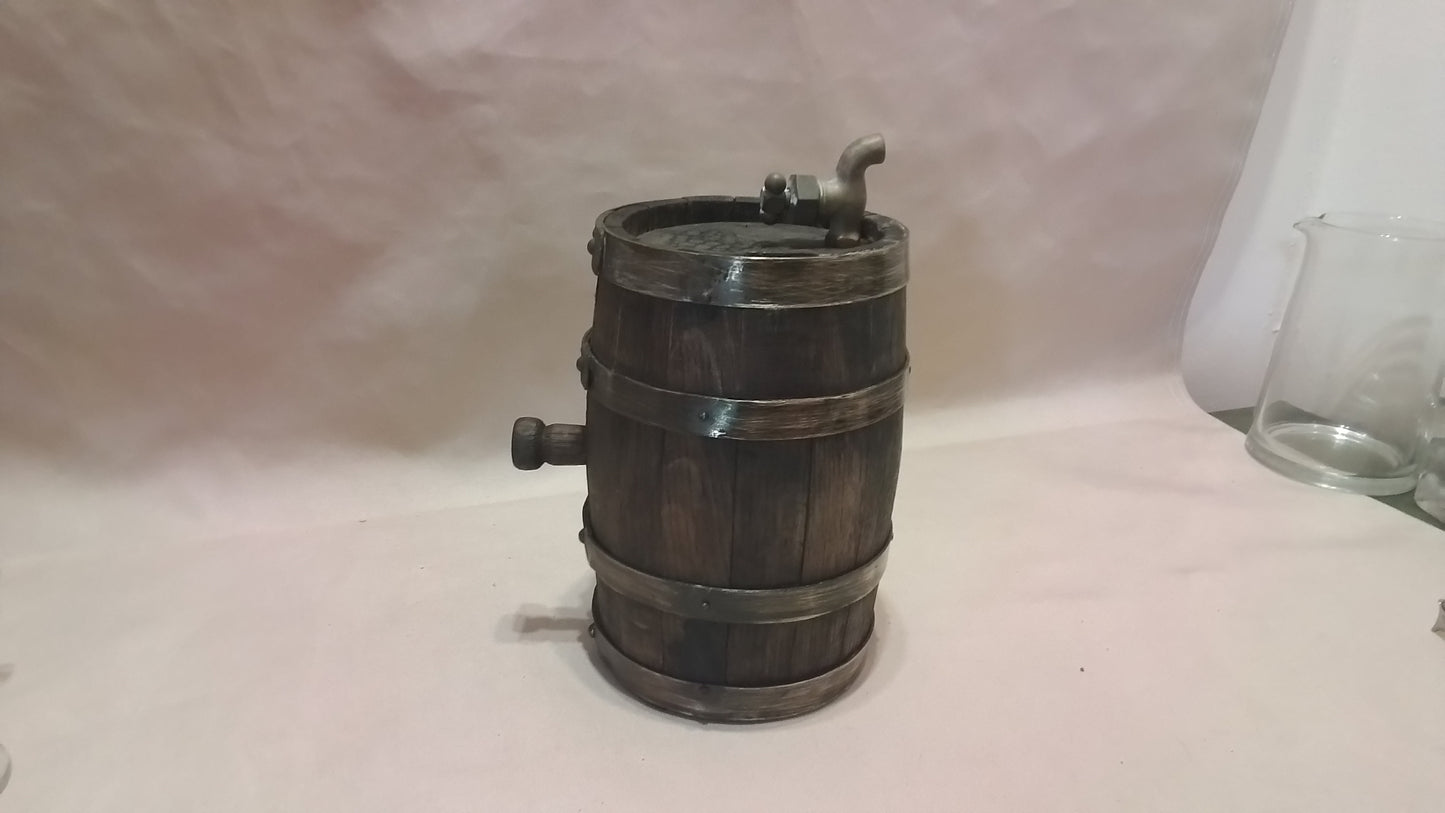 Mini Wine Barrel with Brass Finish and Working Tap