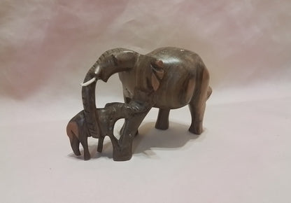 Mom & Baby Wood Carved Elephants