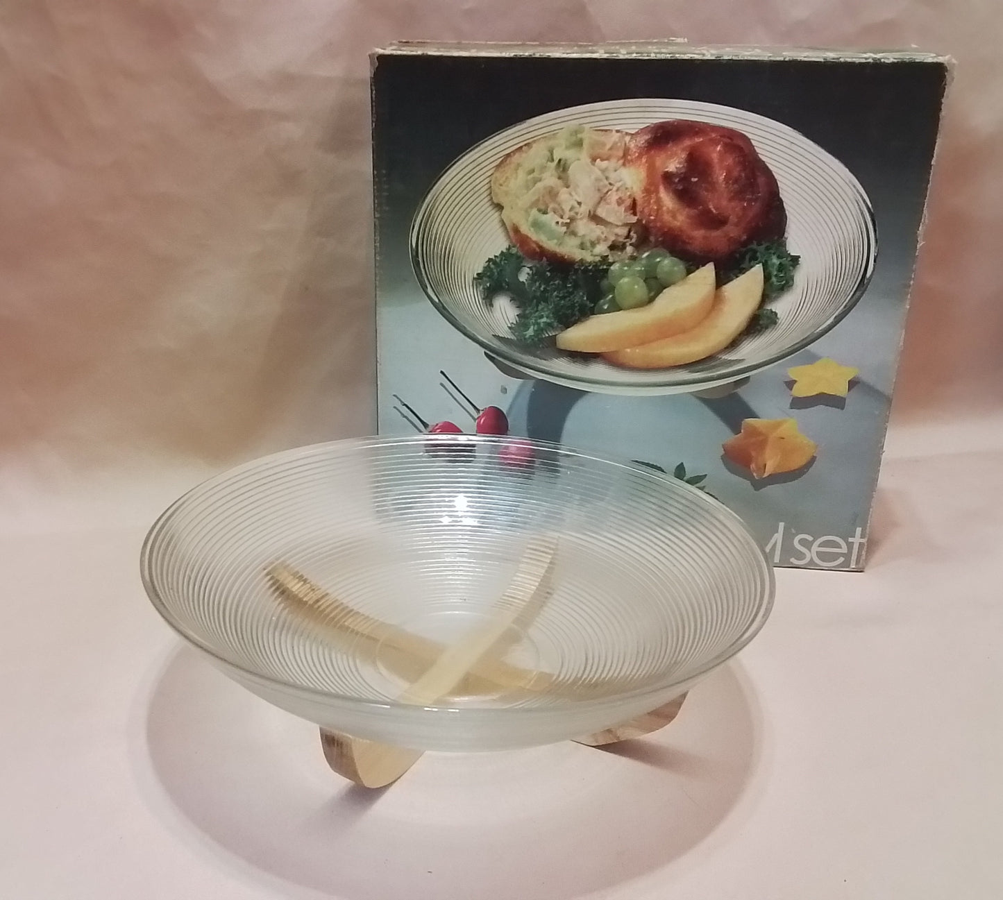Glass Salad Bowl on Wooden Stand