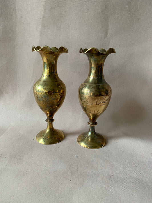 Set of 2 Vintage Brass Vases / Candle Holders 16cm