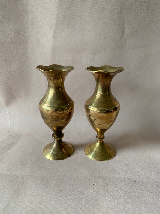 Set of 2 Vintage Brass Vases / Candle Holders 14cm