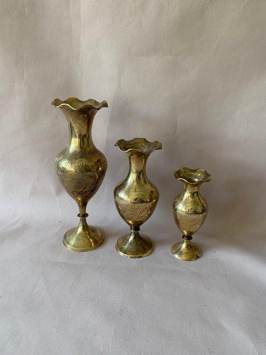 Set Of 3 Vintage Brass Vases