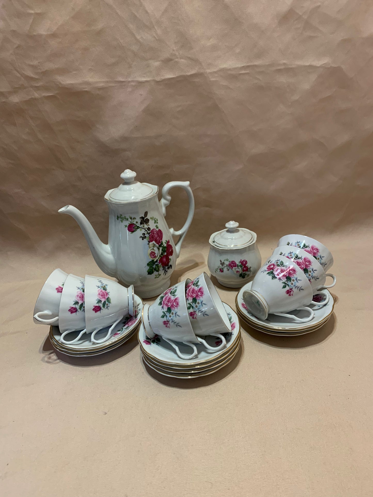 22Pc TRISA Pink Rose Tea Set