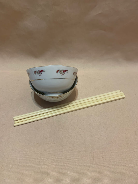 Set of 2 Chinese Bowls with Chopsticks