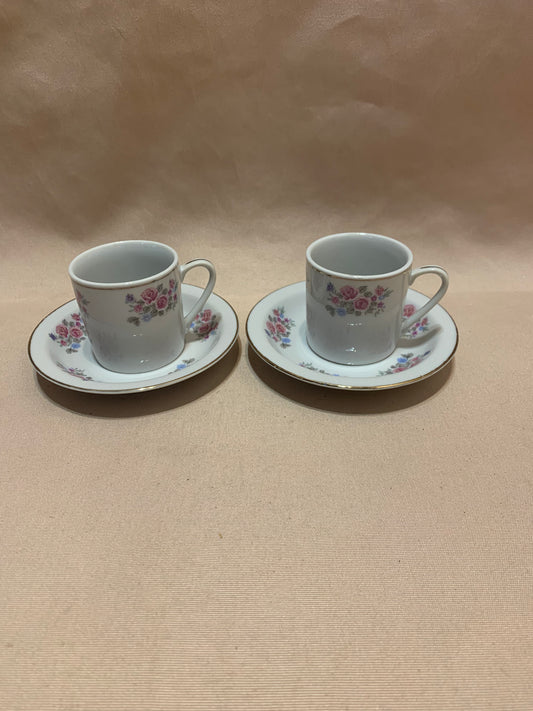 Set of 2 Floral Espresso Cups and Saucers