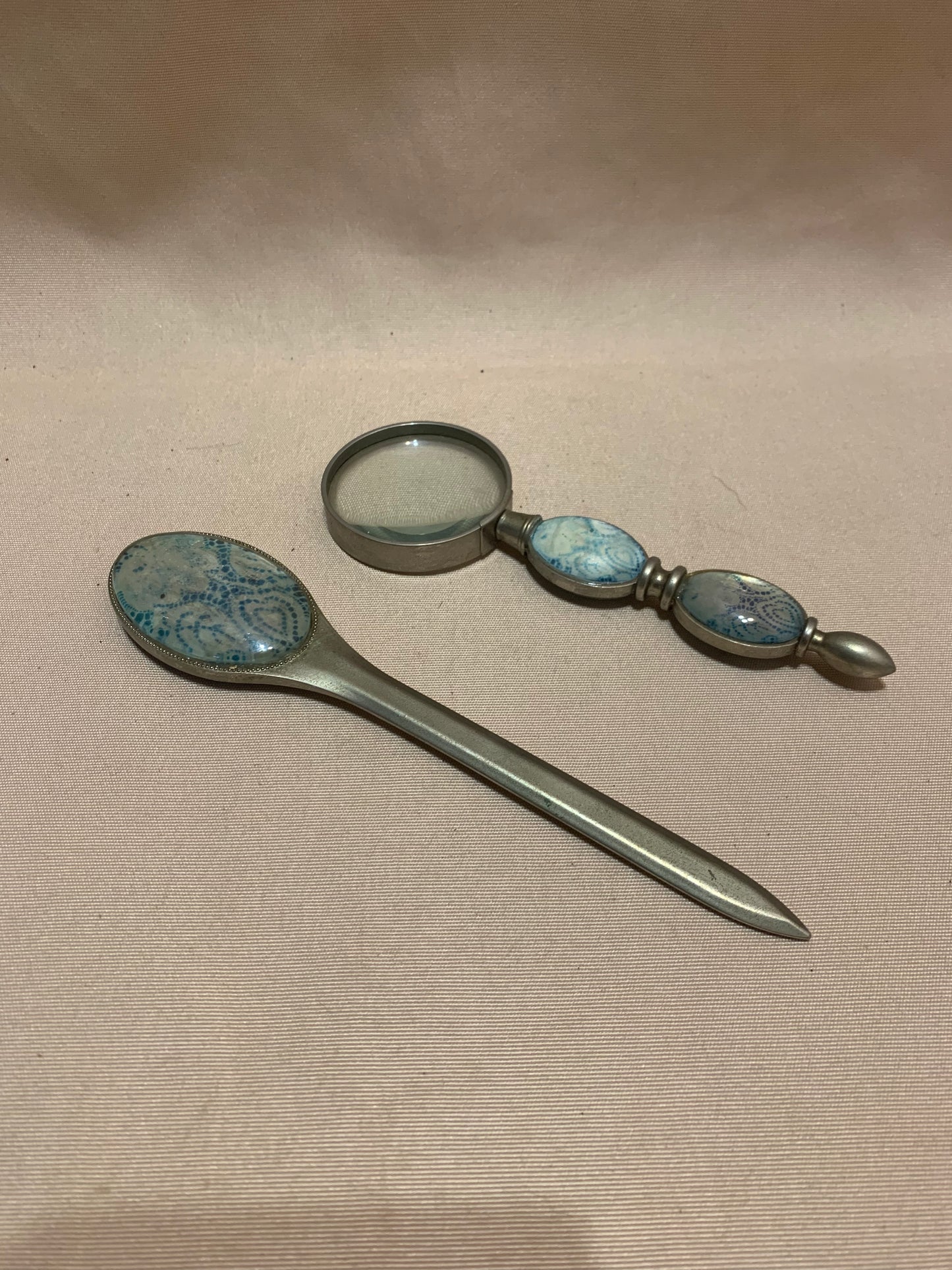 Vintage Letter Opener and Magnifying Glass with Silver Plated Trim