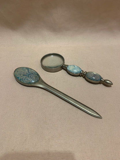 Vintage Letter Opener and Magnifying Glass with Silver Plated Trim
