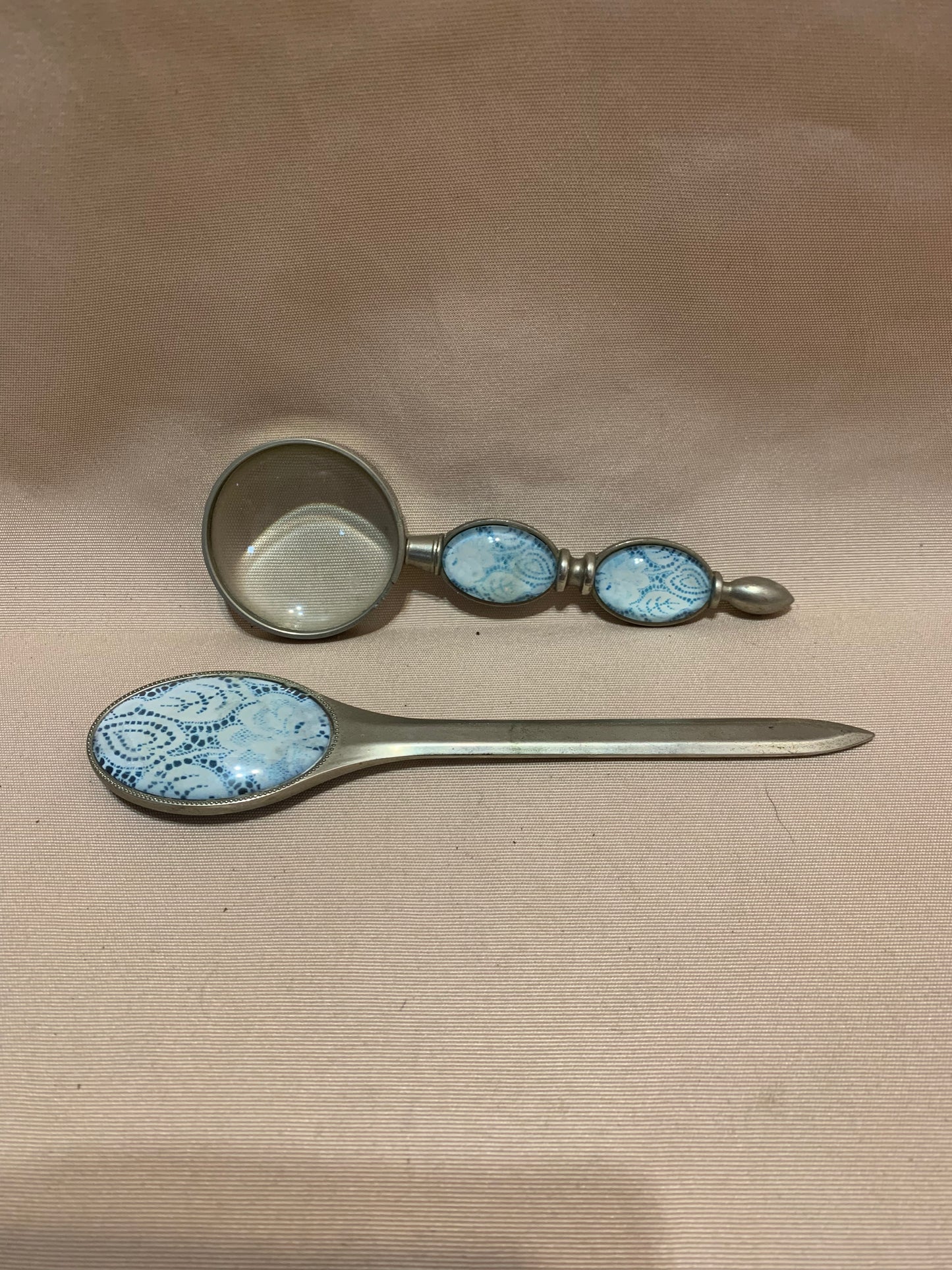 Vintage Letter Opener and Magnifying Glass with Silver Plated Trim