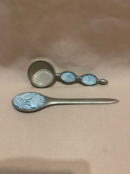 Vintage Letter Opener and Magnifying Glass with Silver Plated Trim