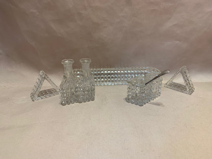 Antique Lead Crystal Hand Cut 4 Condiment Cruet Set On Hand Cut Crystal Tray