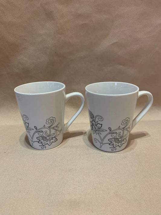 Set of 2 White Ceramic Mugs 250ml