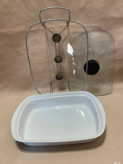 White Ceramic Buffet Serving Dish with Tealight Warmer Stand