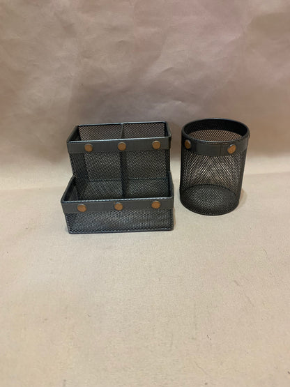 Black Metal Mesh Desk Organiser Set