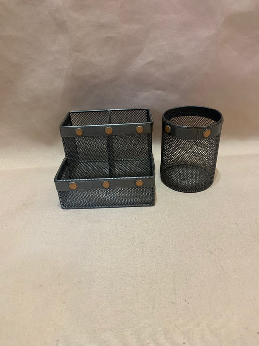 Black Metal Mesh Desk Organiser Set