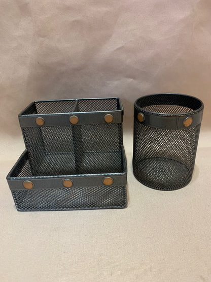 Black Metal Mesh Desk Organiser Set