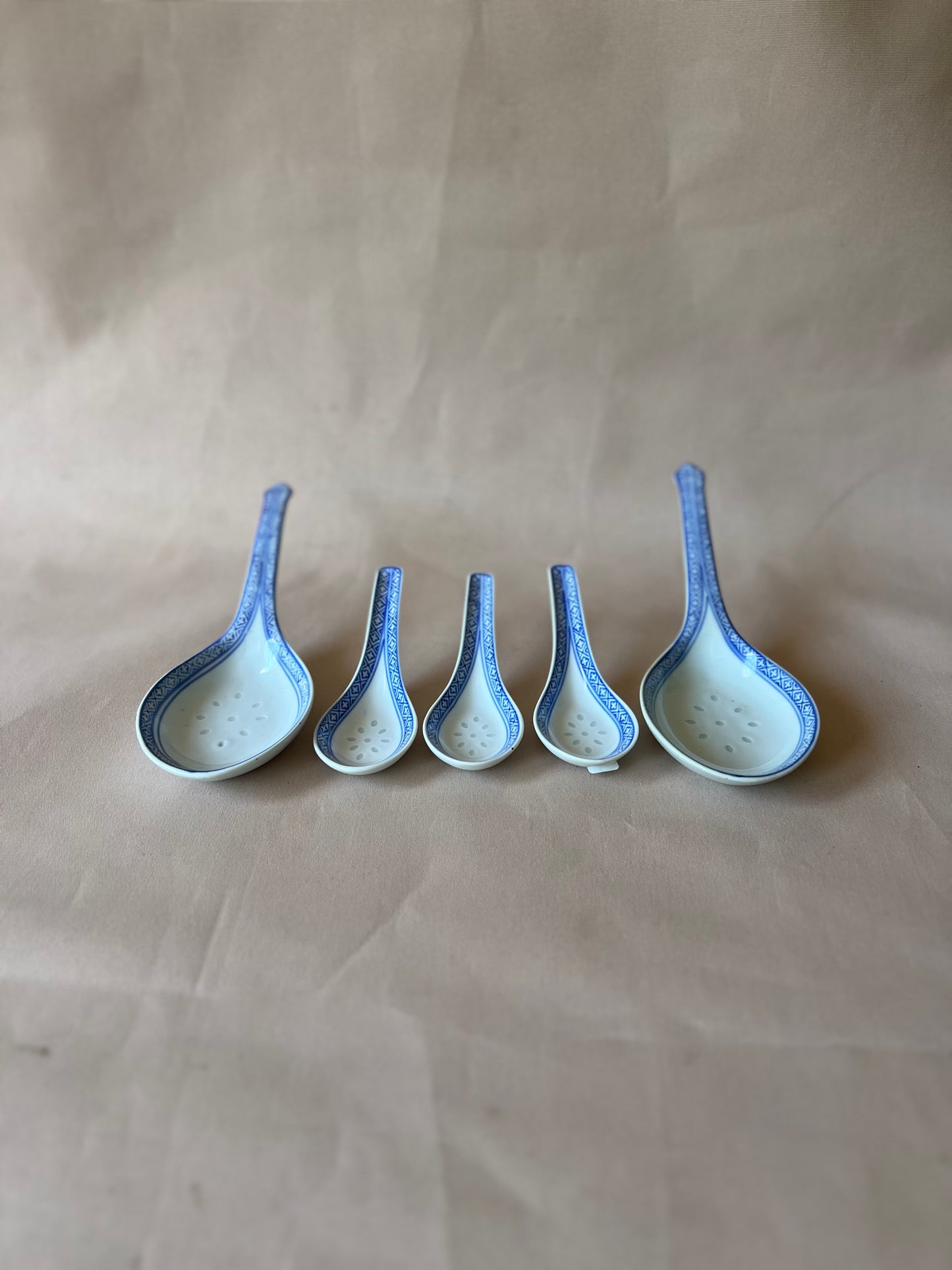 Set of 5 Chinese Rice Grain Porcelain Spoons