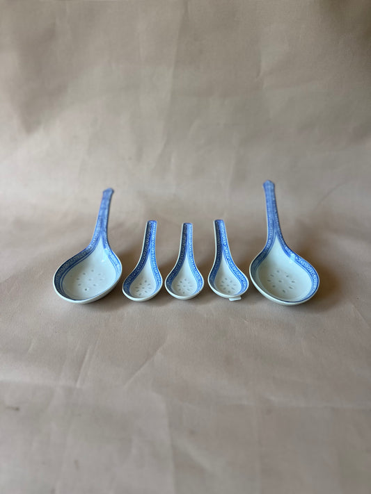 Set of 5 Chinese Rice Grain Porcelain Spoons