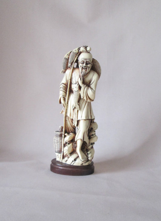 Japanese Carved Figure Of Fisherman