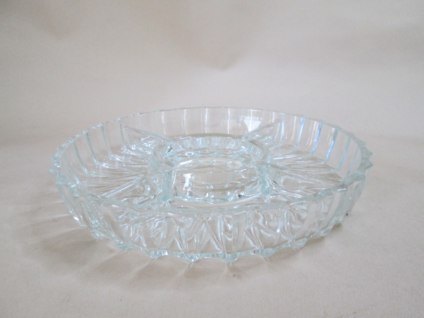 Round Clear Heavy Cut Glass Snack Platter