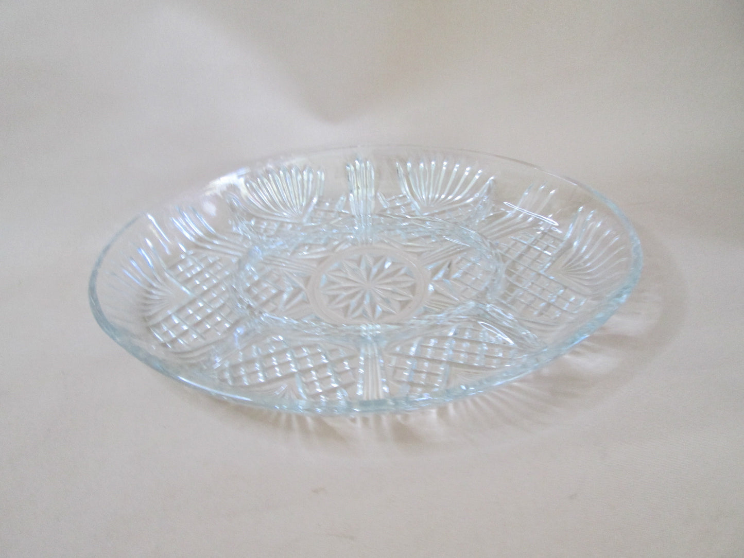 Oval Clear Cut Glass Snack Platter
