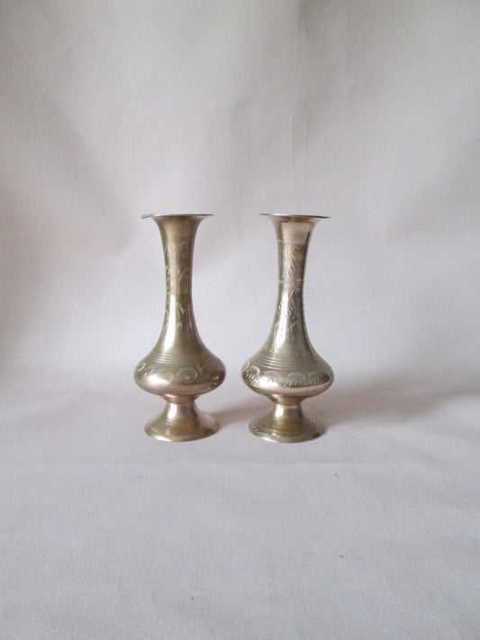 Set of 2 Vintage Brass Candle Holders / Vases