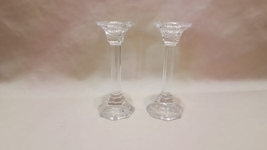 Set Of 2 Clear Cut Glass Candle Holders